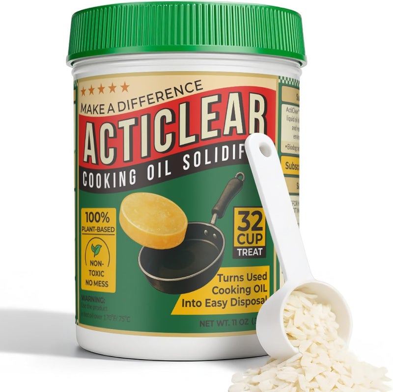 ACTICLEAR Cooking Oil Solidifier - 11oz (32 Cups) Algae-Based Grease Hardener for Easy Disposal, Turns Used Cooking Oils to Solid Waste, Kitchen Fry Oil Solution (2.2 Gallons) - Image 1